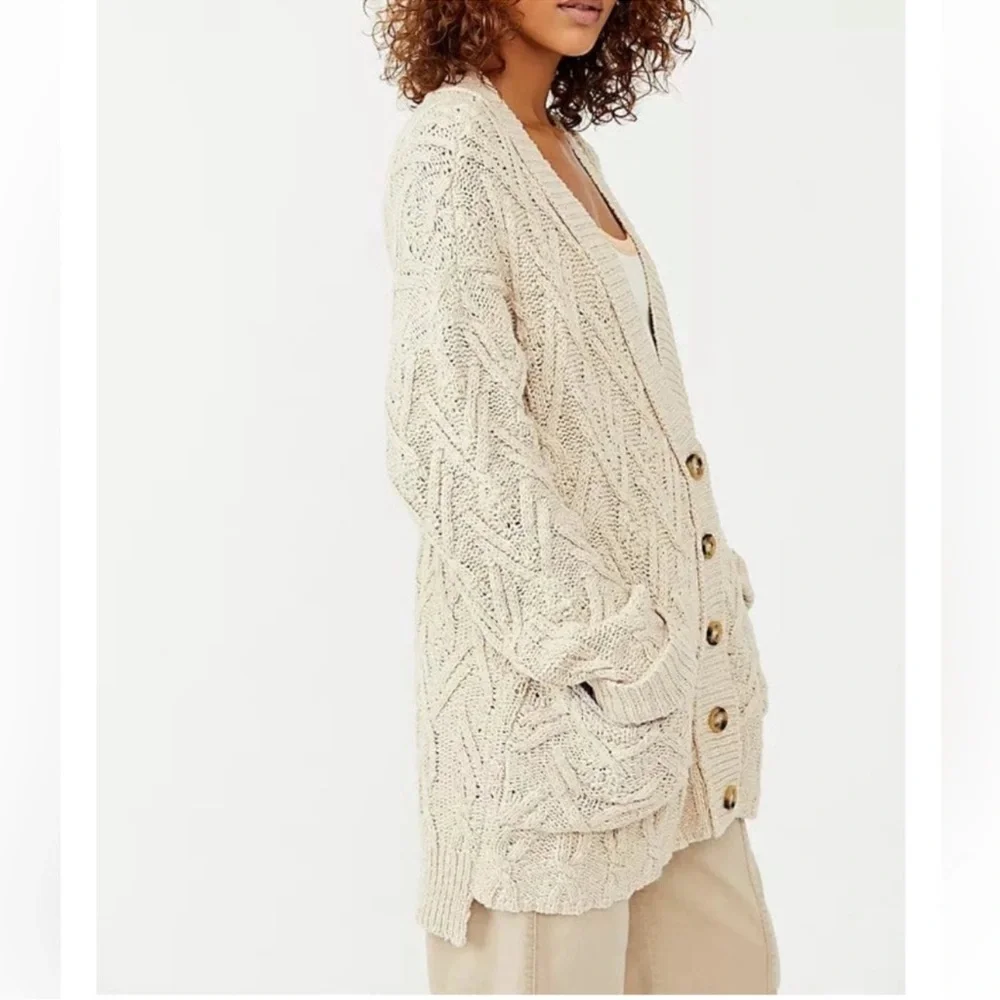 FREE PEOPLE Montana NEW Cable Knit Cardigan Sweater NEW With Tag Size XS Tea